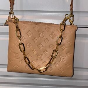 Beige Monogram Crossbody with Gold Chain
